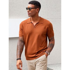 2025 hombres 100% poliéster cuello en V para Polos de punto oscuro Golf Casual Slim Fit Tops alta manga corta músculo gimnasio Tops - Product Image 5