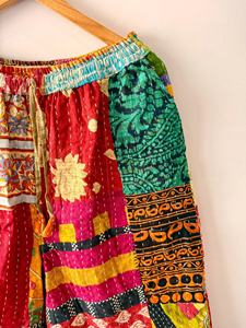 Cotton Vintage Patchwork High Waist Wide Leg Handmade Kantha Pant Boho Reversible <b>Comfy</b> Palazzo Trousers with Patches - Product Image 5