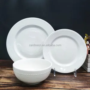 Оптовая продажа, бытовой набор из 12 предметов, белая тисненая кухонная посуда, белая тарелка, набор керамической посуды