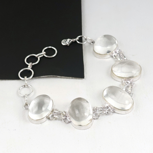 925 Sterling Silver Plated Clear Quartz Link <b>Bracelet</b> Handcrafted Natural Gemstone Oval <b>Stone</b> Chain <b>Bracelet</b> Jewelry for Women - Product Image 3
