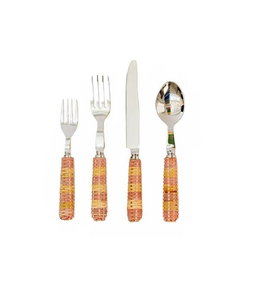 Cuchara de ratán y acero inoxidable, 5 piezas, mango de ratán, venta al por mayor, cubertería, cuchara, utensilios de cocina - Product Image 2