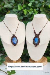 Collar de Macramé Marrón Hecho a Mano con Piedra Preciosa de Labradorita Azul, Joyería Curativa Ajustable Estilo Boho - Product Image 2