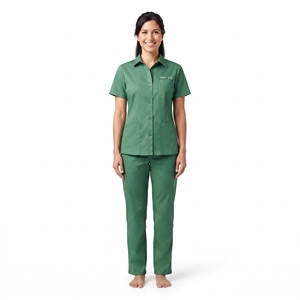 Blouse médicale pour femme à manches courtes, boutonnée sur le devant, avec poches, respirante, tenue de travail pour infirmière - Product Image 1