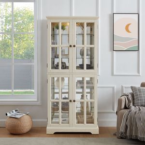 Vetrina Antica a Quattro Ante con Ripiani in Vetro Regolabili, Stile Vintage per Conservazione di Porcellane e Oggetti da Collezione - Product Image 5