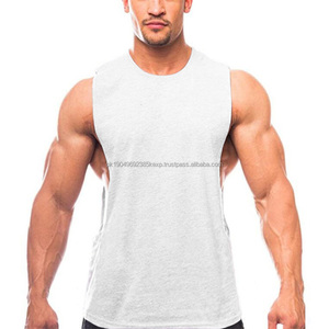 <b>Men's</b> Gym T-Shirt Plus Size Bodybuilding Muscle Tank <b>Top</b> Custom Workout Fitness Singlet 3D Logo Pattern Woven 100% Cotton Fabric - Product Image 3