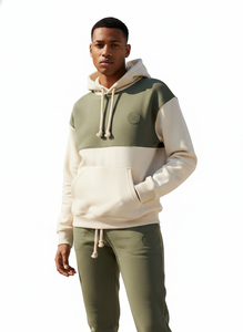 Conjuntos deportivos de algodón grueso con logo personalizado y bloques de color para hombre, ropa de dos piezas para invierno. - Product Image 4