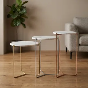 Modern Nesting Side <b>Tables</b> with Faux Marble Top and Metal Frame Living Room Furniture Contemporary Design - Product Image 2
