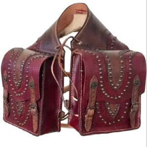 Sac de selle en cuir véritable de qualité supérieure clouté à la main pliable multifonctionnel design spacieux pour cheval - Product Image 1