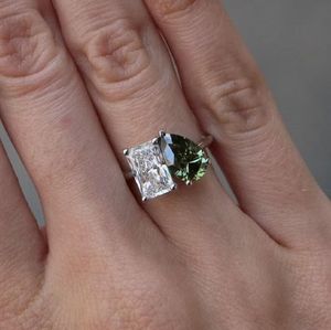 Radiant Green Pear Toi Et Moi <b>Ring</b> 3.00CT Diamond <b>Two</b> <b>Stone</b> Engagement <b>Ring</b> IGI Certified Gold Plated Double Head Bridal - Product Image 1