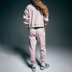 Women's Pink Tracksuit Set Crew Neck Sweatshirt <b>Jogger</b> Pants Solid Color Full Sleeve Casual Loose Fit Autumn Wear - Product Image 2