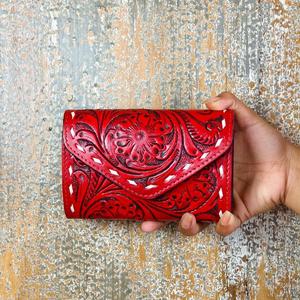 Women's Genuine Leather Fashion <b>Card</b> <b>Holder</b> <b>Wallet</b> Red Multi-<b>Card</b> Slots Cover Closure Daily Use Minimalist Style Short Length - Product Image 1
