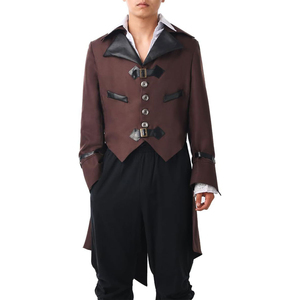 Abrigo largo gótico negro de cuero PU para hombre, disfraz de Halloween - Product Image 4