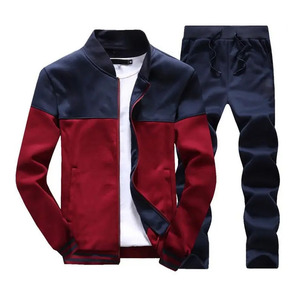 Men's Casual Tracksuit Color Block <b>Zipper</b> <b>Jacket</b> & Pants Set Full Sleeve Stand Collar Autumn Wear Breathable Polyester Cotton - Product Image 1