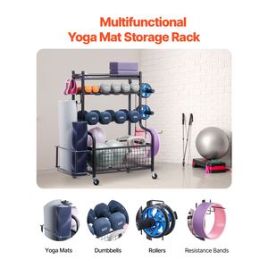 Porta Tappetini Yoga in Acciaio con Finitura Verniciata a Polvere, Organizzatore per Attrezzature da Palestra Domestica, Ganci e Ruote, Scaffalature Verniciate a Polvere - Product Image 2