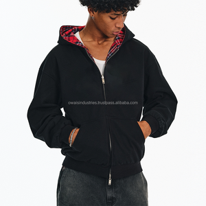 Veste à capuche zippée réversible à double couche, coupe courte et carrée, à carreaux, délavée à l'acide, personnalisée, pour un port double, de fabricants spécialisés dans la production rapide - Product Image 4