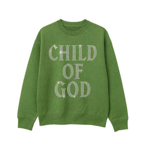Sudadera Oversize Verde Personalizada para Hombre con Estampado de Letras de Pedrería “Hijo de Dios” Casual Cuello Redondo Estilo Urbano - Product Image 2