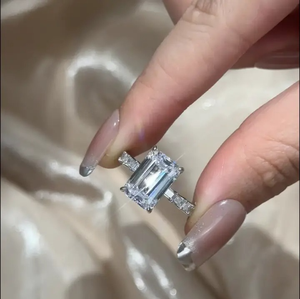 Trendy Look 5.5 Carat 925 Moissanite <b>Emerald</b> Cut Hidden Halo Engagement <b>Ring</b> Travel <b>Ring</b> Sterling <b>Silver</b> White Gold Plated Women - Product Image 6