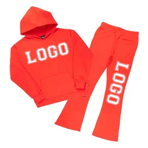 Ensemble de survêtement unisexe à bas prix, pantalon évasé à double taille et respirant 100% coton, avec sweat à capuche, strass, pour l'automne, logo vierge - Product Image 1
