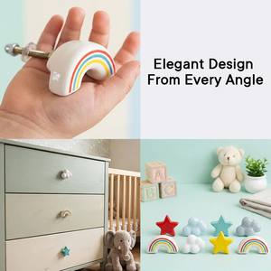 Wholesale Handmade <b>Ceramic</b> Kids <b>Knobs</b> Star Cloud Rainbow Design Colorful Drawer Cabinet Door Pulls Nursery Decor - Product Image 5