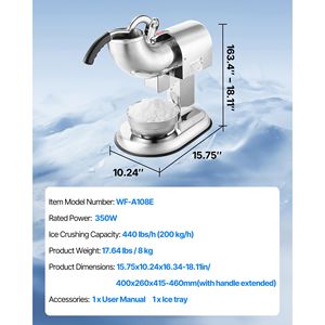 Tritaghiaccio Elettrico a 4 Lame, 200 kg/ora, Macchina per Coni di Neve Interamente in Acciaio Inossidabile con Ciotola - Product Image 3