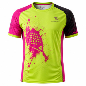 Camiseta Deportiva Personalizada de Alto Rendimiento, Camiseta de Pádel Personalizada en Verde Neón y Magenta, Jersey Transpirable de Poliéster - Product Image 2