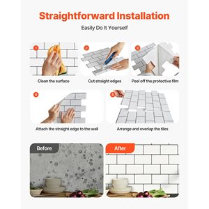 Piastrelle Adesive da Parete Peel-and-Stick, 10 Fogli, 305 x 305 x 2,0 mm, per Rivestimento Parete Stile Subway - Product Image 4