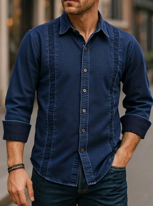 Camisa de Mezclilla TRIBON SPORTS para Hombre, Corte Slim Fit, Transpirable, Manga Larga, Cierre de Botones, Lavado Medio, Color Sólido, Estilo Moderno, 100% Algodón - Product Image 5