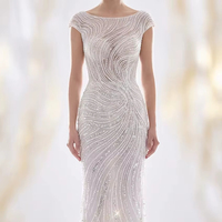 Robe de soirée sirène élégante et simple, ornée de perles, avec broderie de sequins lourds, écologique, longueur ras du sol, traîne élégante, pour bal de promo