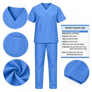Uniforme médical unisexe 100 % coton tricoté 150 GSM col en V manches courtes avec logo personnalisé - Product Image 6
