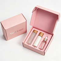 Boîte cadeau cosmétique rose de luxe, logo personnalisé, emballage en carton ondulé rigide, éponge, design écologique portable pour ensemble de soins de la peau