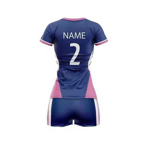 Conjunto de Uniforme de Voleibol Personalizado Unisex, Azul Marino y Rosa, Poliéster de Secado Rápido y Transpirable, 180g, Uniforme de Equipo para Adultos, Alta Calidad, Transferencia Térmica - Product Image 3