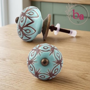 Ba <b>Ceramic</b> Cabinet <b>Knobs</b> Industrial Eco-Friendly Turquoise Brown Pattern for Kitchen Home Office Apartment Furniture Handles - Product Image 1