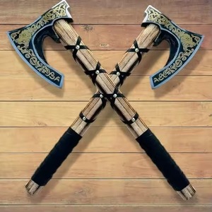 MS Enterprises DIY High Carbon Steel Flat Backed Double Blade Splitting <b>Axe</b> Handmade Etched Rose Wood Handle 12-Inch Overall OEM - Product Image 2