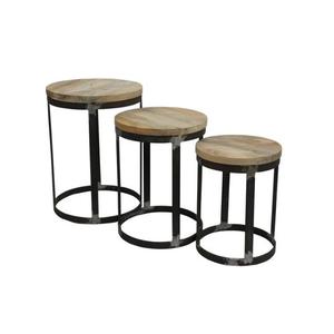 Industrial Round Nesting <b>Side</b> <b>Tables</b> with <b>Wood</b> Tops and Metal Legs <b>for</b> <b>Living</b> <b>Room</b> Furniture Modern Design Stable Base - Product Image 1