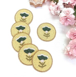 ALI FASHION ART Handmade Beaded Maple Leaf Coasters Set Reusable Fabric <b>Bar</b> <b>Mats</b> Classic Autumn Design Orange Yellow Brown - Product Image 3