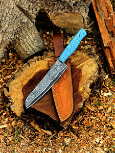 Couteau de chef artisanal de luxe en acier damas cuivré, neuf, avec manche en résine, lame ambidextre de 7 pouces, haute dureté, extra-affûté - Product Image 2