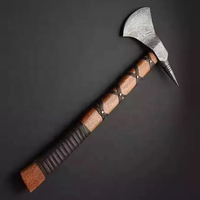 Kapak Belah Baja Karbon Buatan Tangan Burraq 16" 4 1/2in Gagang Kayu Rosewood Berlapis Kulit Tomahawk Tugas Berat Industri Berburu