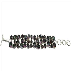 Fancy 925 Silver Mystic Cuarzo Pulsera de piedras preciosas Pulsera de cuentas de piedras preciosas naturales incoloras - Product Image 1