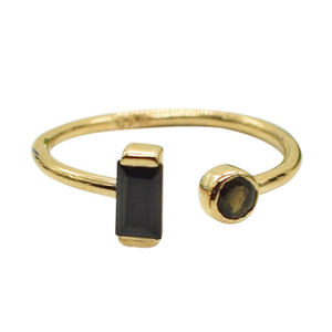 Solid 925 <b>Sterling</b> <b>Silver</b> Gold Plated <b>Adjustable</b> Cuff <b>Ring</b> With Emerald Cut Chrome Diopside Gemstone Minimalist Geometric Design - Product Image 6