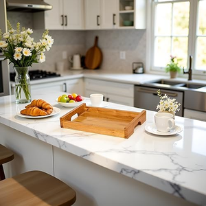 Bandeja de Servir de Madera Hecha a Mano con Bordes Elevados y Asas Laterales, Bandeja Rectangular para Desayuno y Comida para Mesa de Comedor, Cocina - Product Image 2