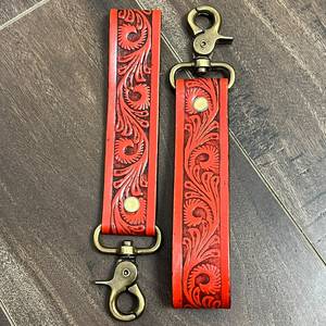 Best Selling Tooled Genuine Leather <b>Keychain</b> Wristlet Floral Western Key Fob <b>Carabiner</b> Key Holder with Snap Hook Gift Souvenir - Product Image 3