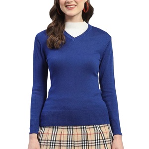 Pull en coton 100% de haute qualité pour femmes, col en V, style décontracté, tricoté à la machine, couleur unie, mode d'hiver, fabriqué au Bangladesh - Product Image 4