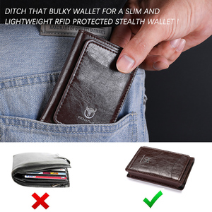 BULLCAPTAIN Tarjetero de Cuero Genuino para Hombre con Bloqueo RFID, Estuche Metálico Automático para Tarjetas de Crédito, Cartera con Logotipo Personalizado - Product Image 5
