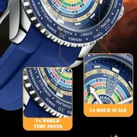 Montre à quartz Mark Fairwhale World Time Zone pour hommes, boîtier en alliage de 43 mm, bracelet en caoutchouc, chronographe lumineux, étanche à 30 m, FW-5930