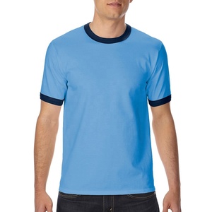 T-shirt blanc à manches courtes pour homme avec bordure contrastante rouge, coupe classique, jersey décontracté en coton, col rond, couleur unie - Product Image 2
