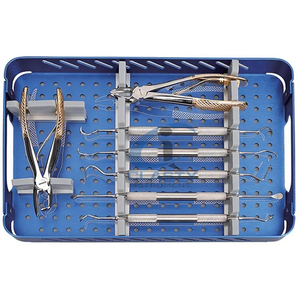 Ensemble d'instruments chirurgicaux dentaires en acier inoxydable, poignée ergonomique, outils manuels, classe I, plateau bleu, certifié CE - Product Image 2