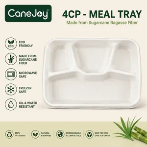 Barquette jetable compostable en bagasse écologique à 4 compartiments, compatible micro-ondes, sans BPA, design moderne pour - Product Image 4