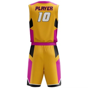 Ensemble de maillots de basket-ball sublimés personnalisés Jaune Rose Noir Col en V Sans manches Séchage rapide Uniforme unisexe pour adultes Impression du numéro 10 sur le devant - Product Image 5