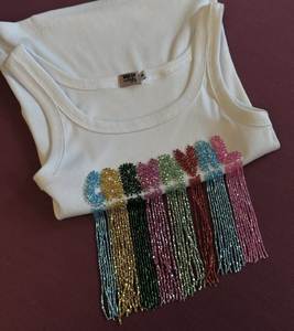 Trendy <b>Beaded</b> Carnival Lettering White Tank Top Cotton Ribbed Fabric Festival Party Wear Sleeveless Vest Summer Women Clothing - Product Image 1