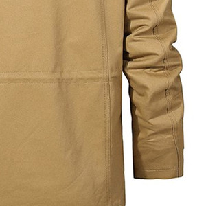 Veste Safari en Toile Kaki pour Homme, Écologique, à Capuche, Col Montant, Coupe Droite, Style Vêtement de Travail, Hiver, Boutons Recouverts - Product Image 5